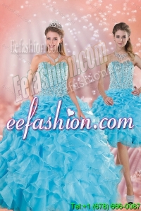 Brand New Baby Blue Quince Dresses with Beading and Ruffles