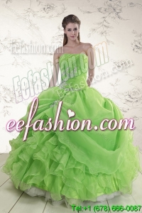 Brand New Spring Green Strapless Sweet 15 Dresses with Ruffles and Beading