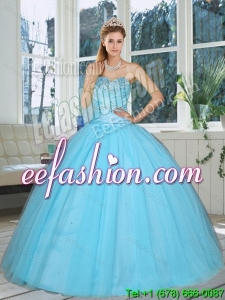 Cute Baby Blue Sweetheart Beading Quinceanera Dress for 2015