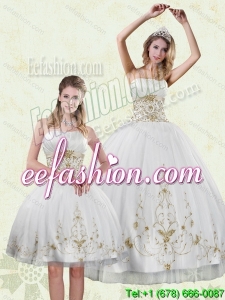 Inexpensive Embroidery White and Gold Quinceanera Dress for 2015
