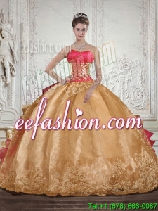 Luxurious Strapless Multi Color Quinceanera Dress with Beading and Embroidery