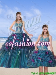 Multi Color 2015 Quinceanera Gown with Hand Made Flower and Pick Ups