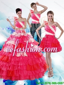 One Shoulder Ruffled Layers and Beading Multi Color Quinceanera Dresses for 201