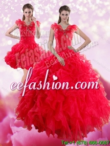 Sophisticated Red Sweetheart Dresses for Quince with Ruffles and Beading