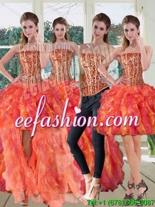 Strapless Multi Color Dress for Quinceanera with Beading and Ruffles