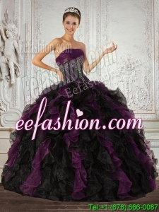 Strapless Multi Color Quinceanera Dress with Ruffles and Embroidery