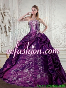 Floor Length Strapless Embroidery and Pick Up QuinceaneraGown for 2015