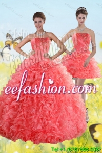 Watermelon Strapless 2015 Quince Dresses with Beading and Ruffles