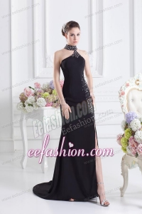 2014 Black Halter Top Empire Prom Dress with Beading