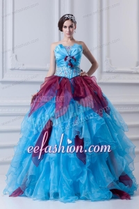2014 Discount Ball Gown Strapless Beading Ruffles Appliques Multi-Color Quinceanera Dress