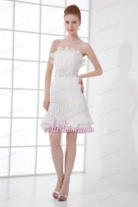 2014 Elegant Column Strapless Mini-length Beading Pleats Wedding Dress