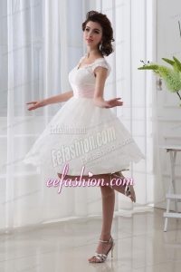 2014 Short A-line Straps Knee-length Wedding Dress with Lace Belt
