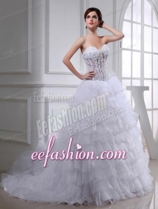 2014 Spring A-line Sweetheart Organza Appliques Ruffled Layers Wedding Dress