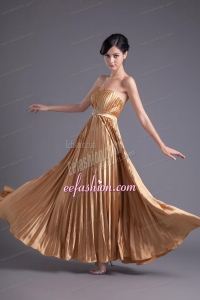 A-line Brown Floor-length Pleats Chiffon Prom Beading Dress