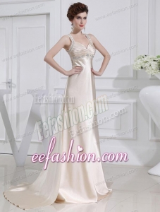 A-line Halter Top Floor-length Beading Elastic Woven Satin Prom Dress