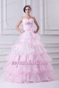 Ball Gown Strapless Beading Appliques Baby Pink Quinceanera Dress