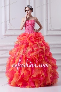Ball Gown Strapless Organza Beading Ruflles Multi-color Quinceanera Dress