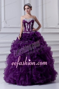 Ball Gown Sweetheart Ruffles and Appliques Purple Quinceanera Dress