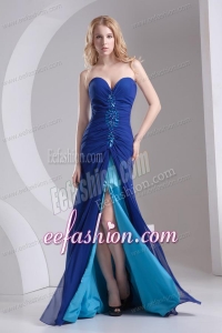 Column Blue Sweetheart Beading High Slit Chiffon Prom Dress