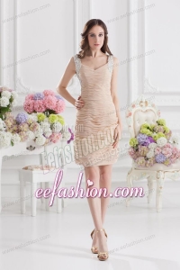 Column Straps Chiffon Prom Dress with Ruching and Beading