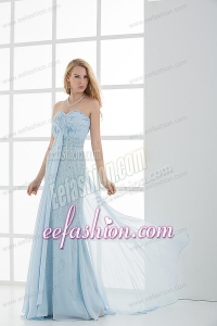 Column Sweetheart Floor-length Beading Light Blue Prom Dress