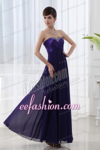 Dark Purple Sleeveless Prom Dress with Sweetheart Empire Beading