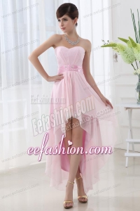Empire Belt High-low Sweatheart High-low Baby Pink Dress Prom Dress