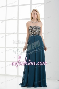 Empire Floor-length Beading Navy Blue Dress for Prom