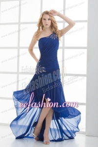 Empire One Shoulder Sleeveless Appliques High-low Prom Dress