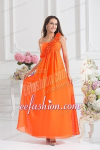 Empire Ruching Hand Make Flowers Orange Red Prom Dress
