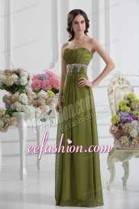 Empire Strapless Chiffon Beading Ruching Olive Green Prom Dress