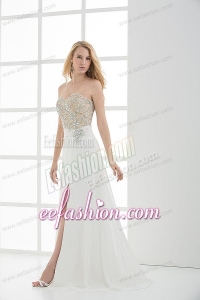 High Slit Sweetheart Beading and Ruching Floor-length Prom Dress