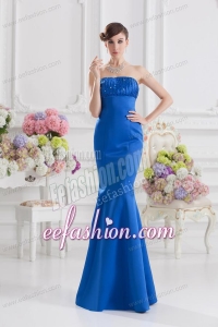 Mermaid Strapless Blue Prom Dress with Ruching and Beading