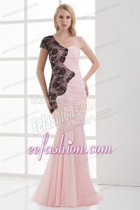 Mermaid Sweetheart Ruching Chiffon Lace Light Pink Prom Dress
