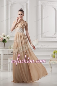 One Shoulder Ruching and Appliques Chiffon Prom Dress