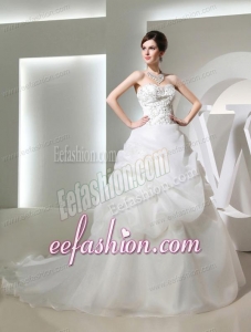 Puffy Sweetheart Pick-ups and Appliques Wedding Dress with Chapel Train