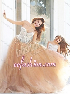Cheap Beaded Prom Dress with Brush Train and Cheap Sweetheart Little Girl Dress with Beading