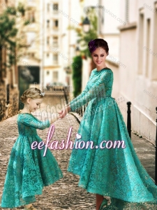 Cheap Long Sleeves Prom Dress with Lace and Modest High Low Little Girl Dress with Half Sleeves