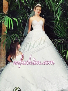 Delicate A Line Sweetheart Modest Wedding Dresses with Appliques and New Style Applique Flower Girl Dress in White