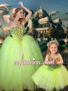 New Arrivals Cheap Really Puffy Prom Dress in Yellow Green and Classical Spaghetti Straps Little Girl Dress with Beading