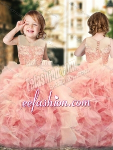 Wonderful Ruffled and Laced Flower Girl Dress with See Through Scoop