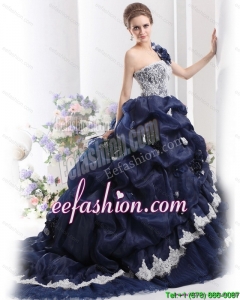 2015 Discount One Shoulder Ruffles Quinceanera Dresses with Hand Made Flowers and Pick Ups