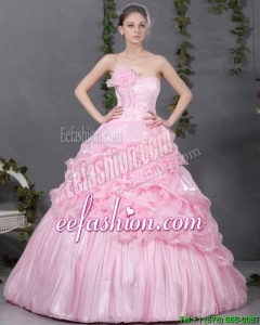 2015 Discount Pink Quinceanera Gowns with Hand Made Flowers and Ruffles