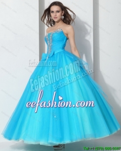 Discount 2015 Beading Baby Blue Quinceanera Dresses with Bownot