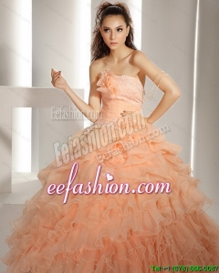 2015 Pretty Quinceanera Dresses with Hand Made Flowers and Ruffled Layers
