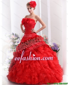 2015 Pretty Strapless Dresses for a Quinceanera with Hand Made Flowers