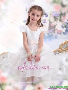 2015 Scoop White Little Girl Pageant Dresses with Bowknot and Ruffles