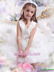 Beautiful White Appliques Scoop Little Girl Pageant Dress for 2015