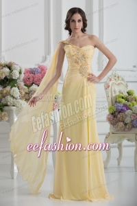 Bowknot Sweetheart Empire Watteau Train Prom Dress in Yellow