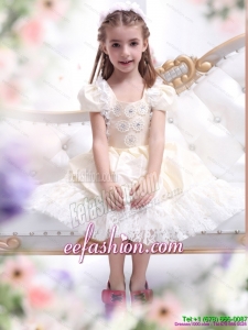 Gorgeous Champagne Little Girl Pageant Dress with Hand Made Flower and Lace